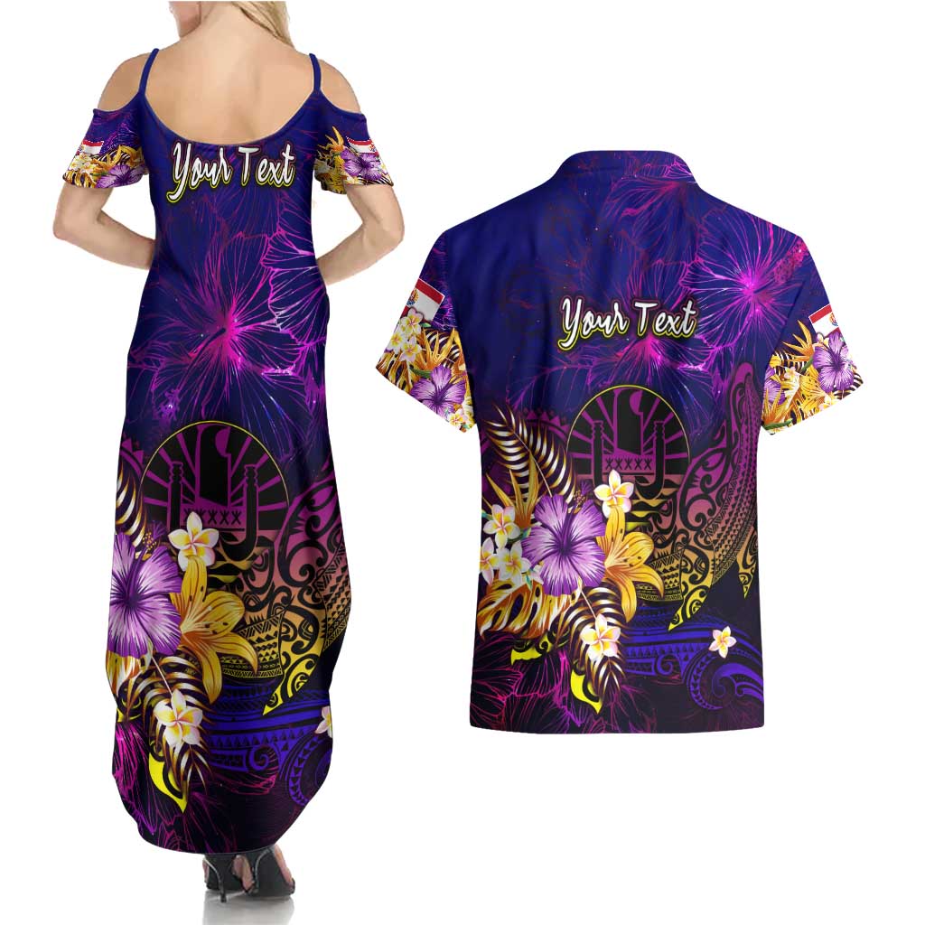Tahiti French Polynesia Couples Matching Summer Maxi Dress and Hawaiian Shirt Whale Hibiscus Polynesian