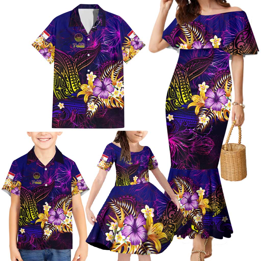 Tahiti French Polynesia Family Matching Mermaid Dress and Hawaiian Shirt Whale Hibiscus Polynesian