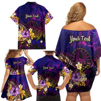 Tahiti French Polynesia Family Matching Off Shoulder Short Dress and Hawaiian Shirt Whale Hibiscus Polynesian DT02 - Polynesian Pride