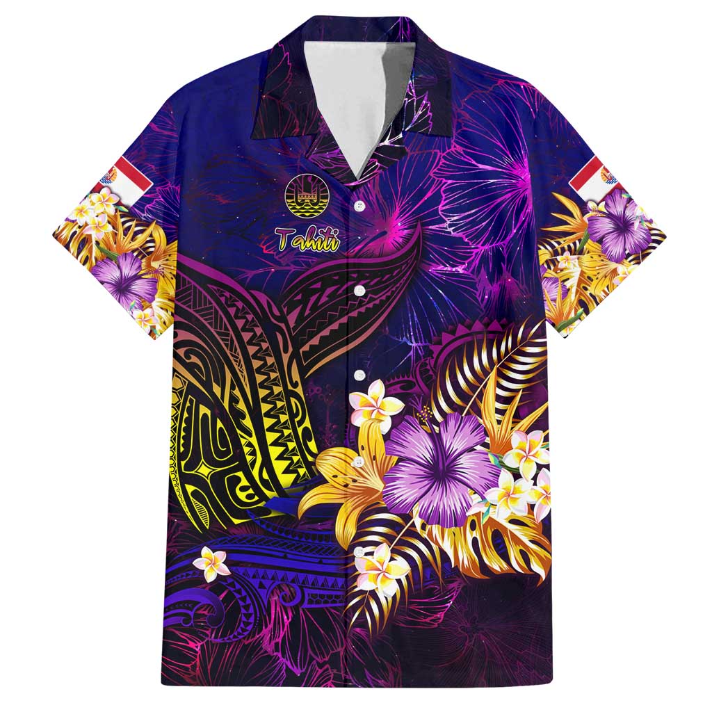 Tahiti French Polynesia Family Matching Off Shoulder Short Dress and Hawaiian Shirt Whale Hibiscus Polynesian DT02 Dad's Shirt - Short Sleeve Purple - Polynesian Pride