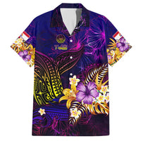 Tahiti French Polynesia Family Matching Off Shoulder Short Dress and Hawaiian Shirt Whale Hibiscus Polynesian DT02 Dad's Shirt - Short Sleeve Purple - Polynesian Pride