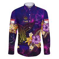 Tahiti French Polynesia Family Matching Off Shoulder Short Dress and Hawaiian Shirt Whale Hibiscus Polynesian DT02 Dad's Shirt - Long Sleeve Purple - Polynesian Pride