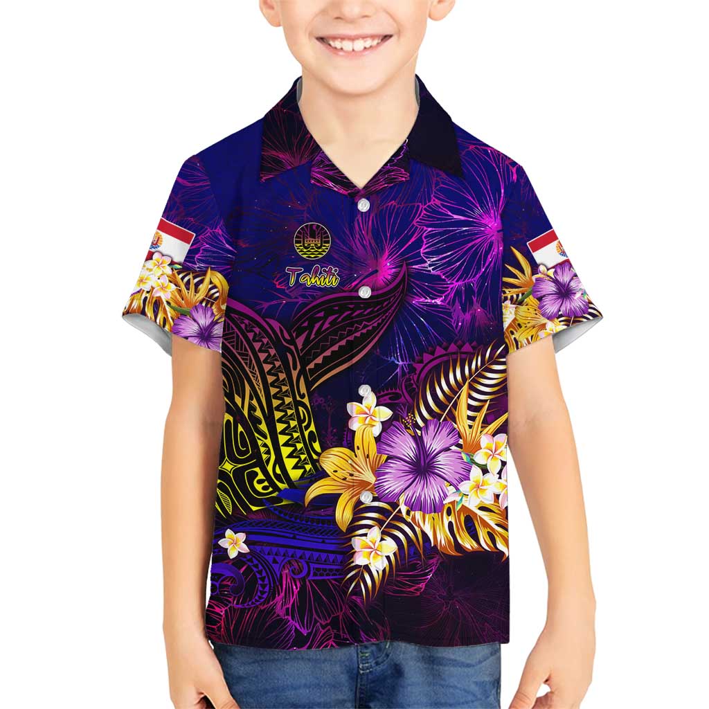 Tahiti French Polynesia Family Matching Off Shoulder Short Dress and Hawaiian Shirt Whale Hibiscus Polynesian DT02 Son's Shirt Purple - Polynesian Pride