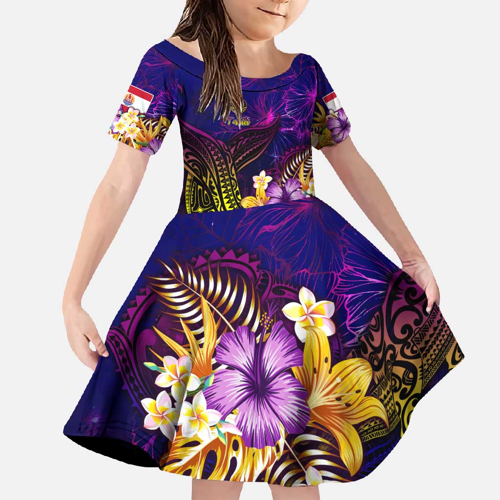 Tahiti French Polynesia Family Matching Short Sleeve Bodycon Dress and Hawaiian Shirt Whale Hibiscus Polynesian