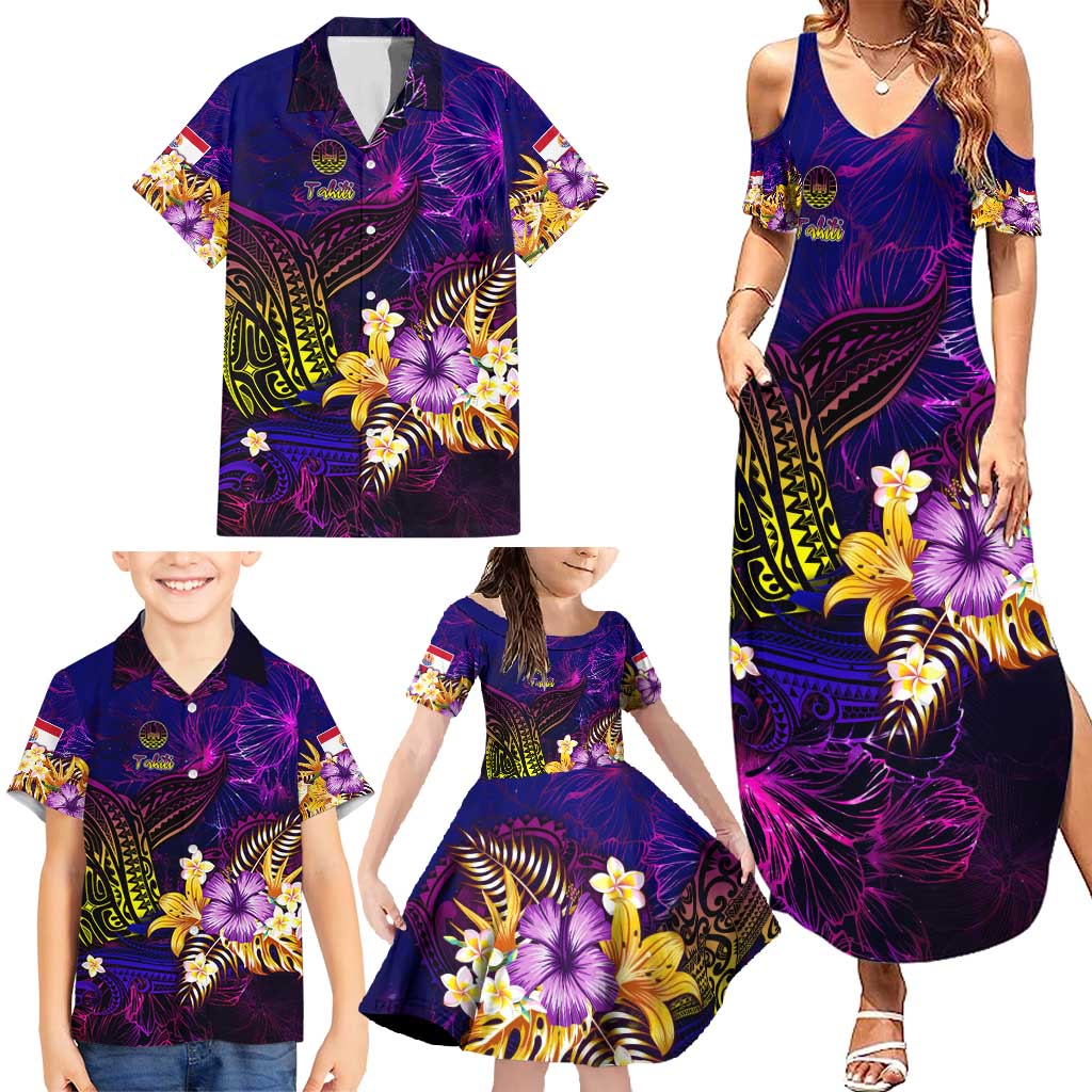 Tahiti French Polynesia Family Matching Summer Maxi Dress and Hawaiian Shirt Whale Hibiscus Polynesian
