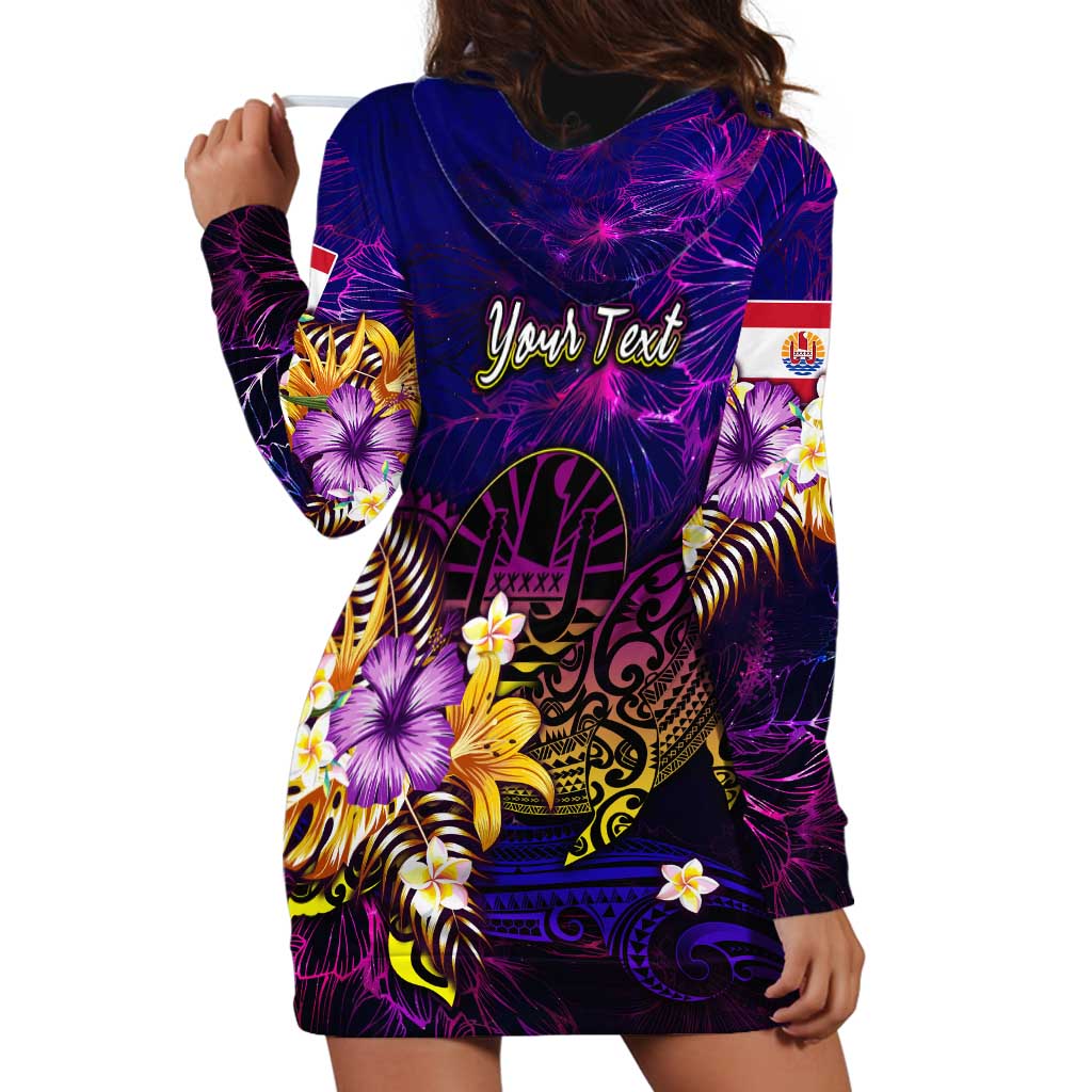 Tahiti French Polynesia Hoodie Dress Whale Hibiscus Polynesian