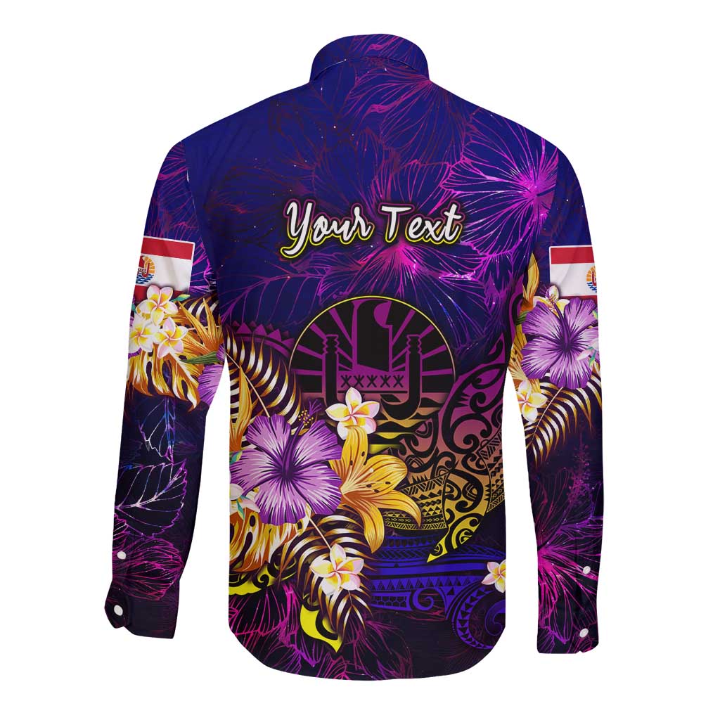 Tahiti French Polynesia Long Sleeve Button Shirt Whale Hibiscus Polynesian