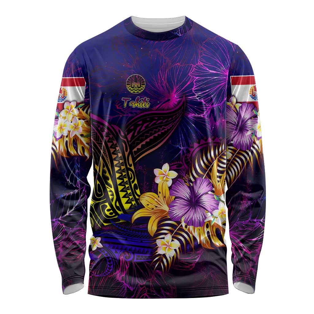 Tahiti French Polynesia Long Sleeve Shirt Whale Hibiscus Polynesian