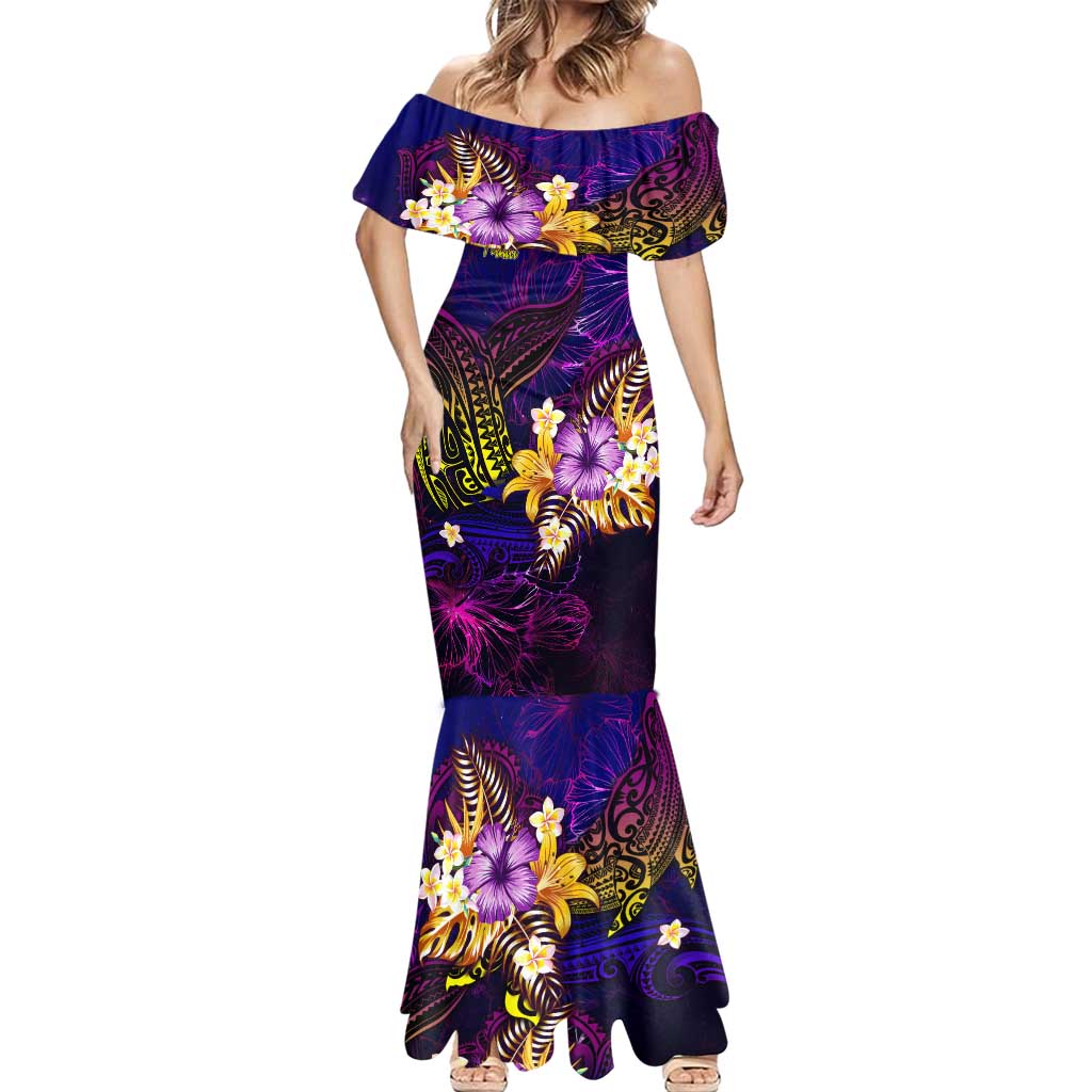 Tahiti French Polynesia Mermaid Dress Whale Hibiscus Polynesian
