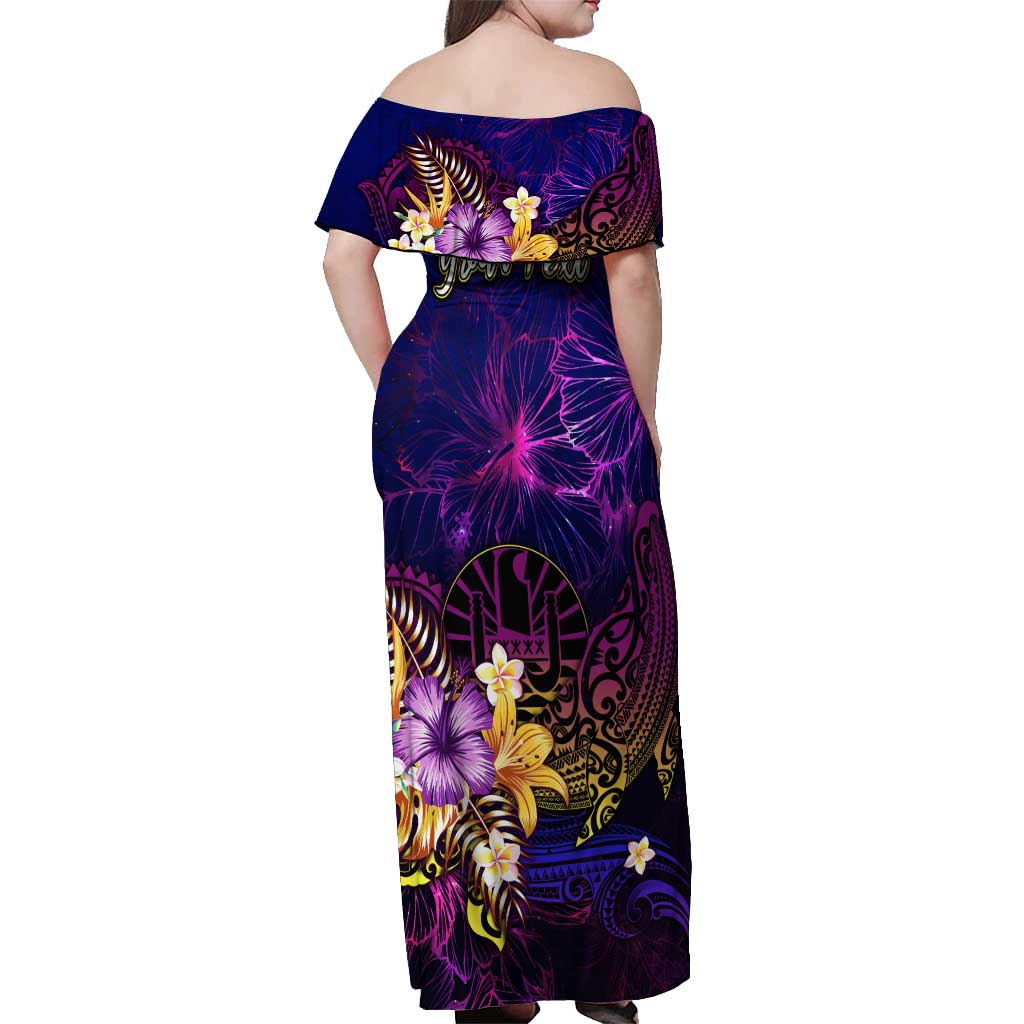 Tahiti French Polynesia Off Shoulder Maxi Dress Whale Hibiscus Polynesian DT02 - Polynesian Pride