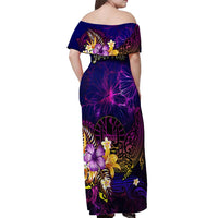 Tahiti French Polynesia Off Shoulder Maxi Dress Whale Hibiscus Polynesian DT02 - Polynesian Pride