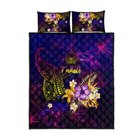 Tahiti French Polynesia Quilt Bed Set Whale Hibiscus Polynesian