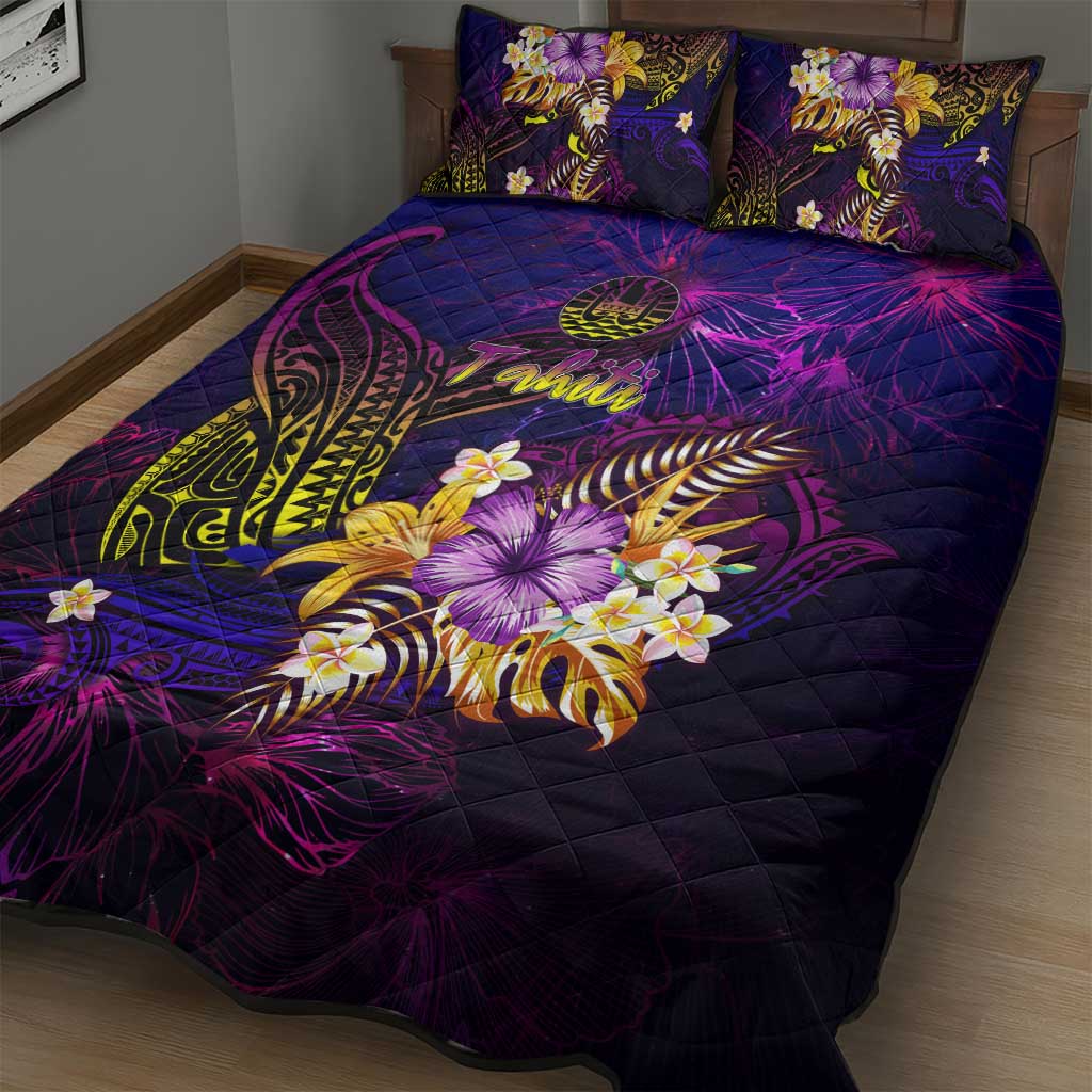 Tahiti French Polynesia Quilt Bed Set Whale Hibiscus Polynesian