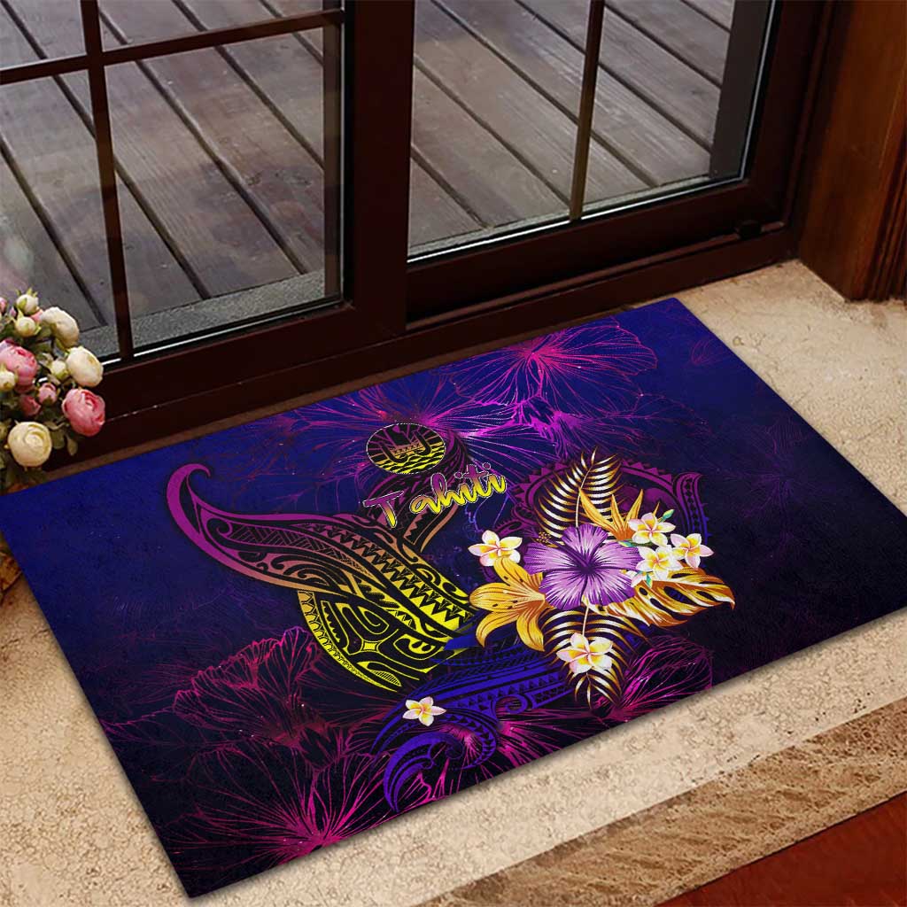 Tahiti French Polynesia Rubber Doormat Whale Hibiscus Polynesian