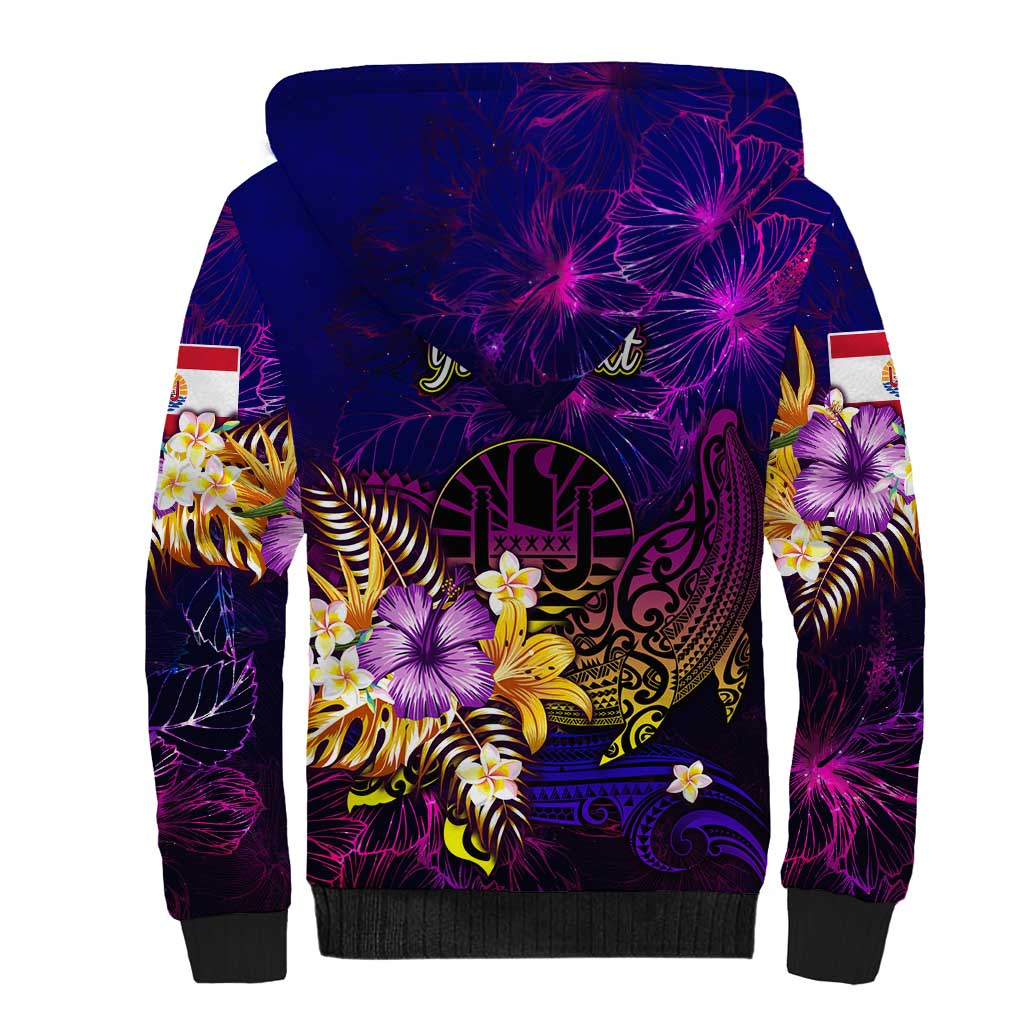 Tahiti French Polynesia Sherpa Hoodie Whale Hibiscus Polynesian