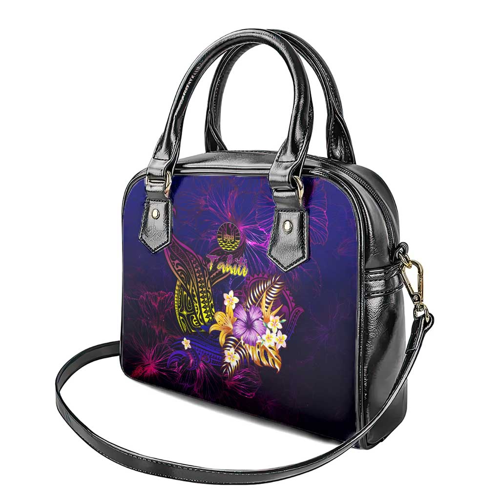 Tahiti French Polynesia Shoulder Handbag Whale Hibiscus Polynesian