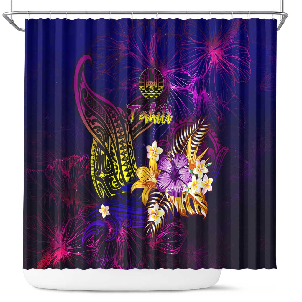 Tahiti French Polynesia Shower Curtain Whale Hibiscus Polynesian