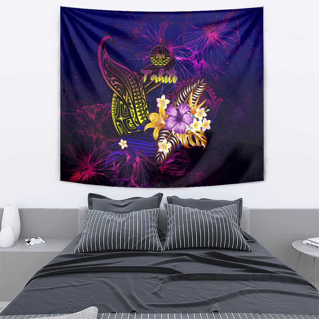 Tahiti French Polynesia Tapestry Whale Hibiscus Polynesian