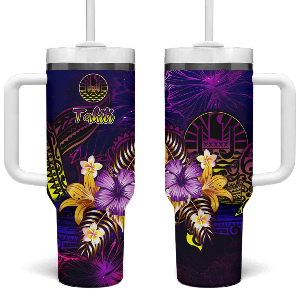 Tahiti French Polynesia Tumbler With Handle Whale Hibiscus Polynesian