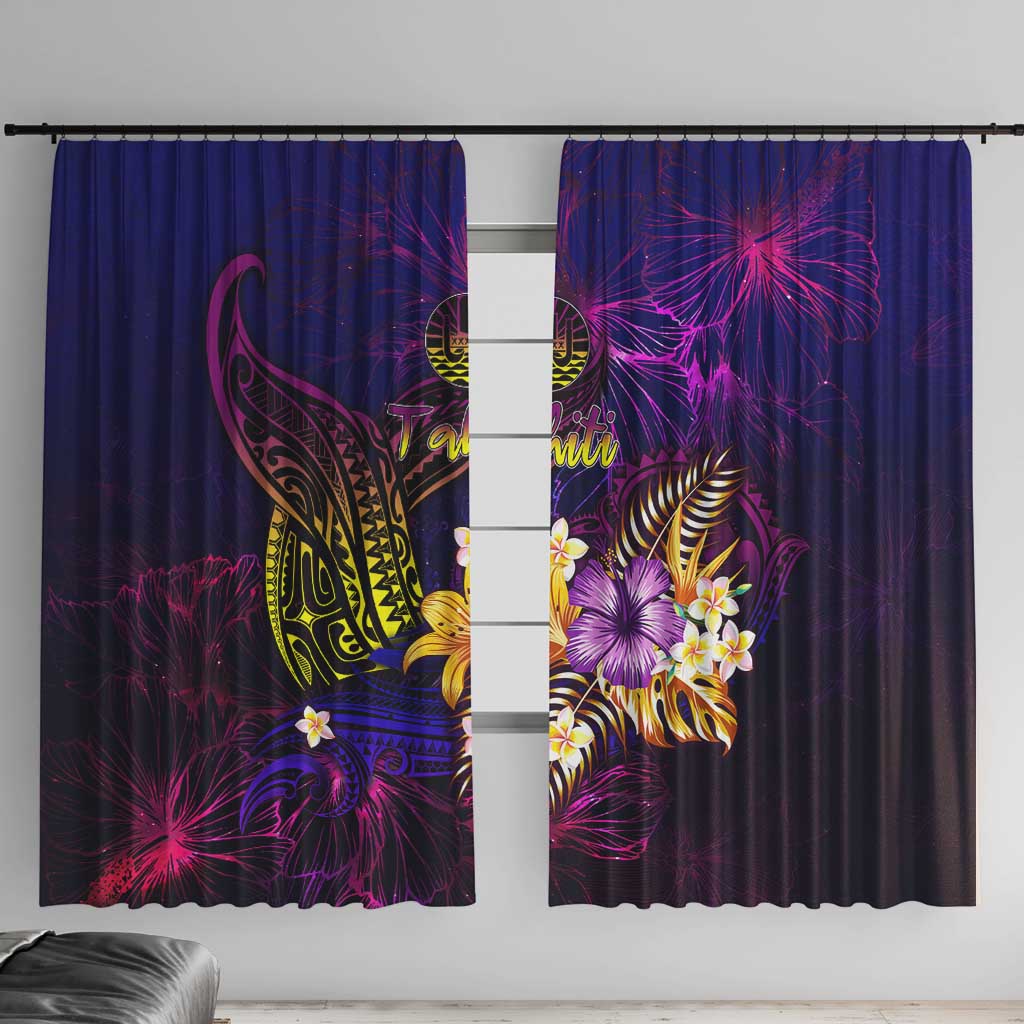 Tahiti French Polynesia Window Curtain Whale Hibiscus Polynesian