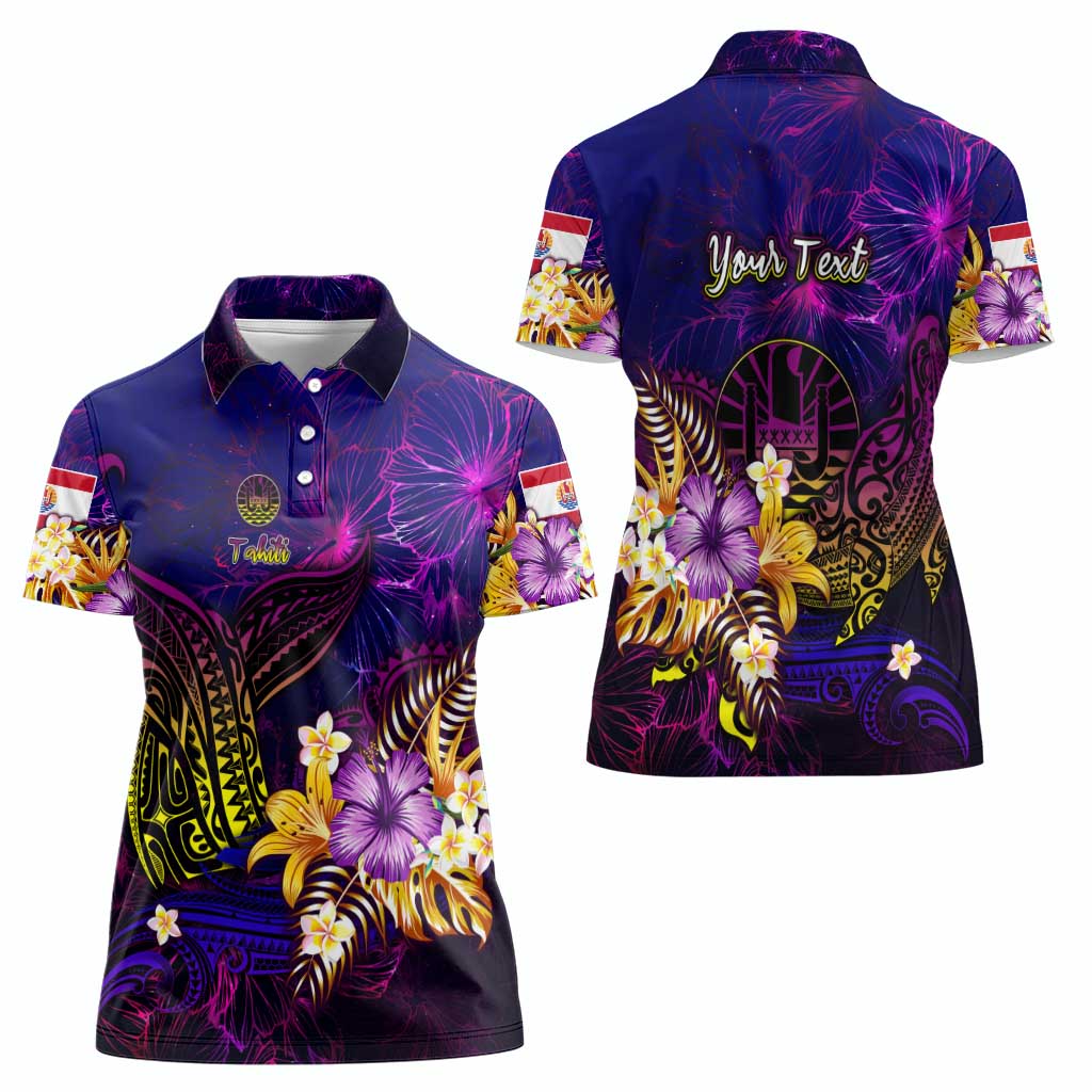 Tahiti French Polynesia Women Polo Shirt Whale Hibiscus Polynesian