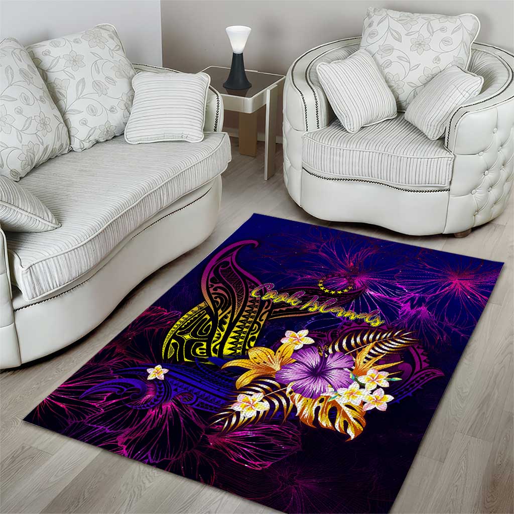 Cook Islands Area Rug Whale Hibiscus Polynesian