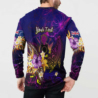 Cook Islands Button Sweatshirt Whale Hibiscus Polynesian