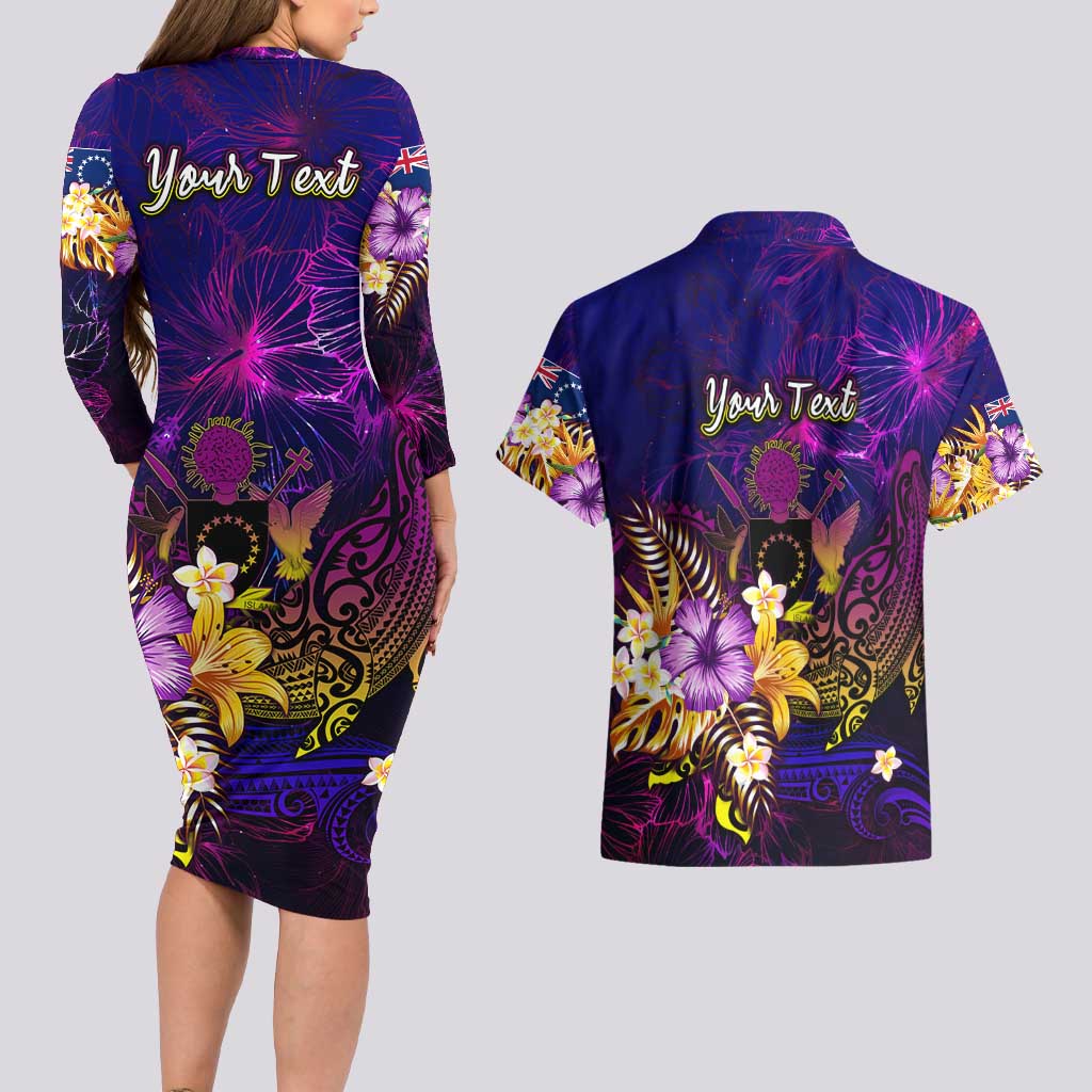 Cook Islands Couples Matching Long Sleeve Bodycon Dress and Hawaiian Shirt Whale Hibiscus Polynesian