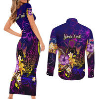 Cook Islands Couples Matching Short Sleeve Bodycon Dress and Long Sleeve Button Shirt Whale Hibiscus Polynesian DT02 - Polynesian Pride