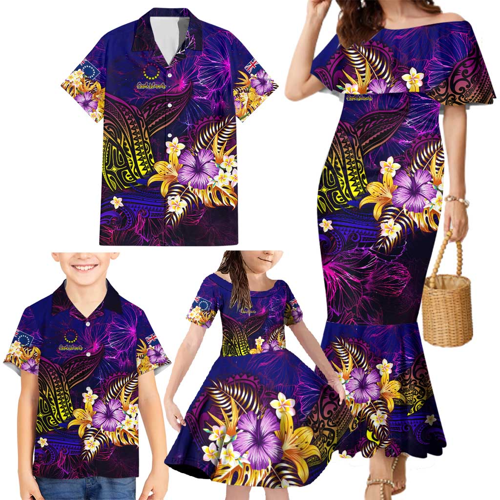 Cook Islands Family Matching Mermaid Dress and Hawaiian Shirt Whale Hibiscus Polynesian