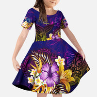Cook Islands Kid Short Sleeve Dress Whale Hibiscus Polynesian