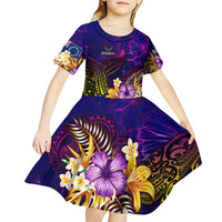 Cook Islands Kid Short Sleeve Dress Whale Hibiscus Polynesian