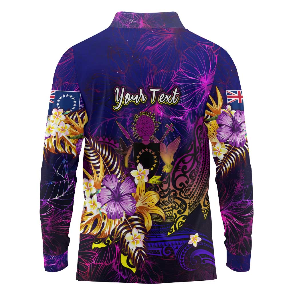 Cook Islands Long Sleeve Polo Shirt Whale Hibiscus Polynesian