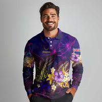 Cook Islands Long Sleeve Polo Shirt Whale Hibiscus Polynesian