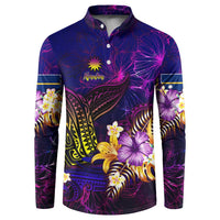 Nauru Button Sweatshirt Whale Hibiscus Polynesian