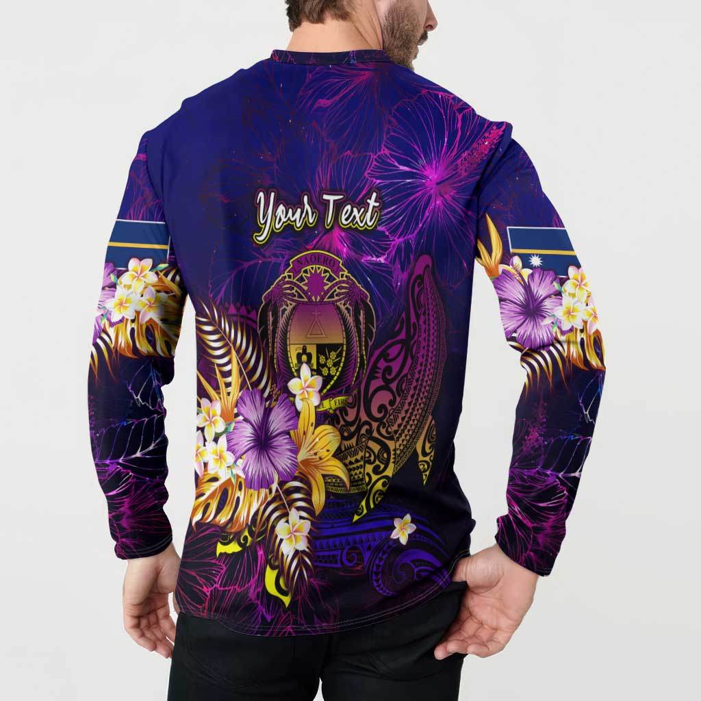 Nauru Button Sweatshirt Whale Hibiscus Polynesian