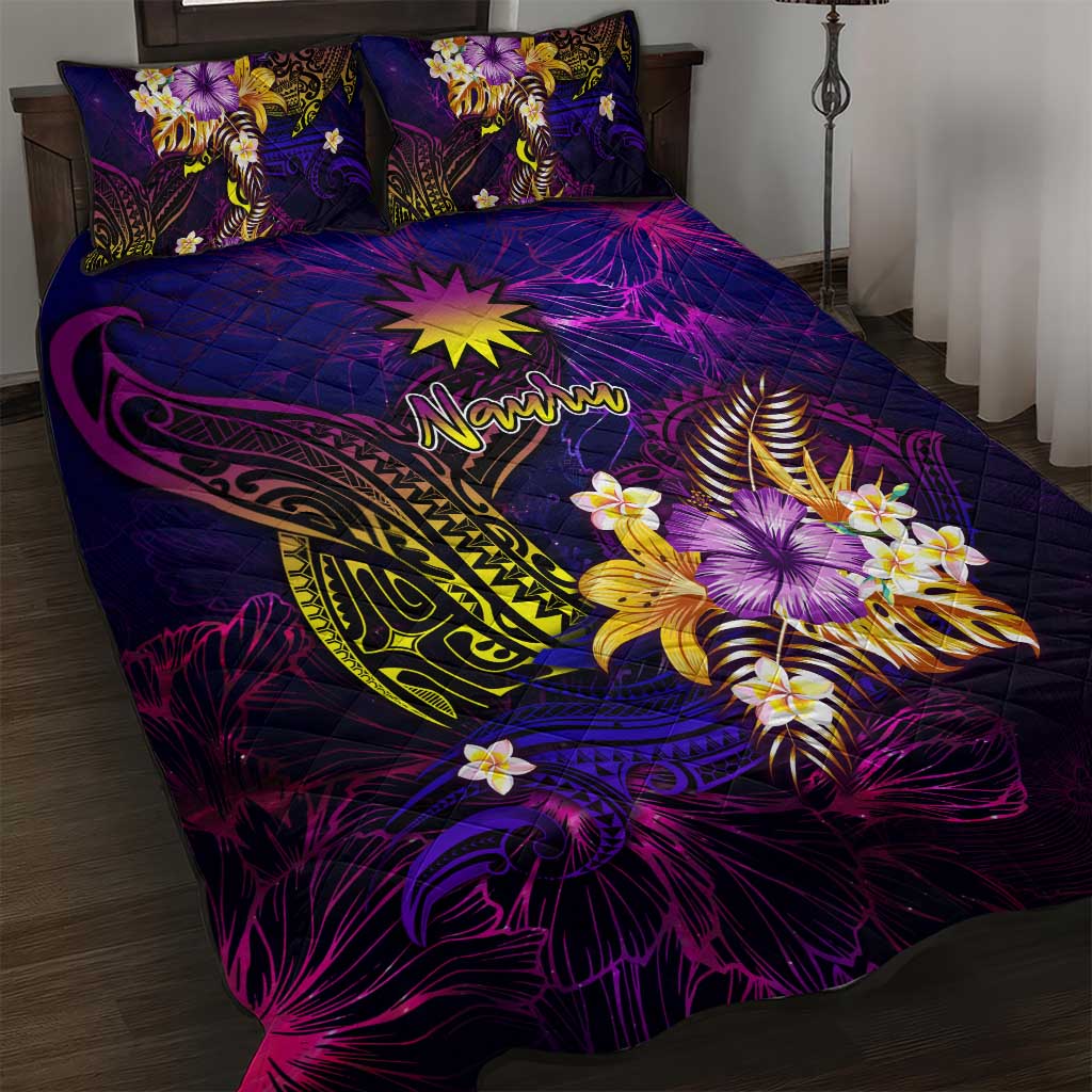 Nauru Quilt Bed Set Whale Hibiscus Polynesian