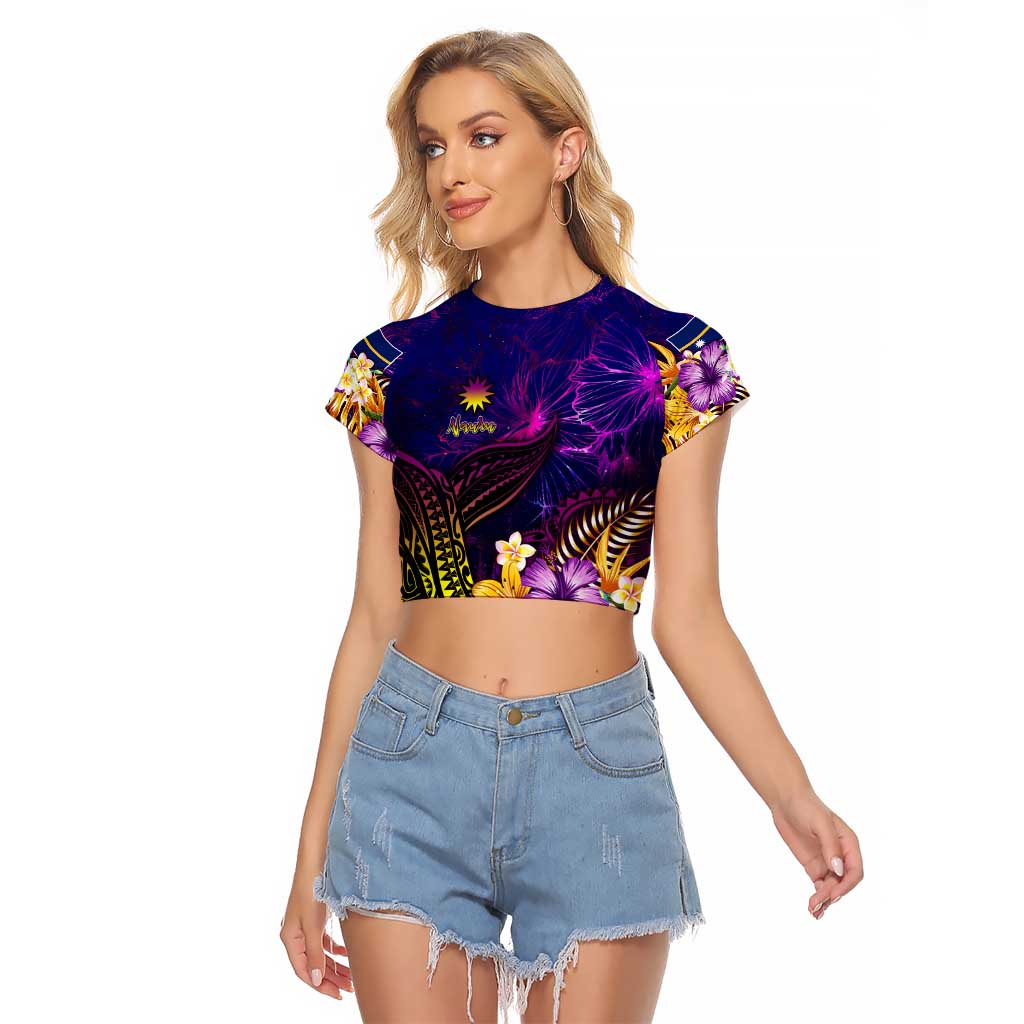 Nauru Raglan Cropped T Shirt Whale Hibiscus Polynesian