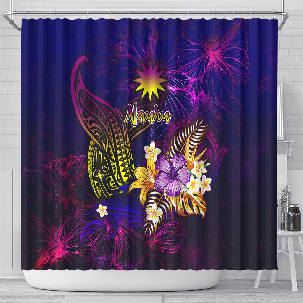 Nauru Shower Curtain Whale Hibiscus Polynesian