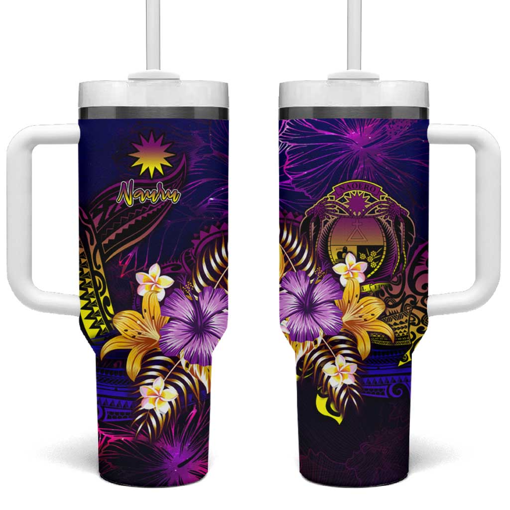 Nauru Tumbler With Handle Whale Hibiscus Polynesian