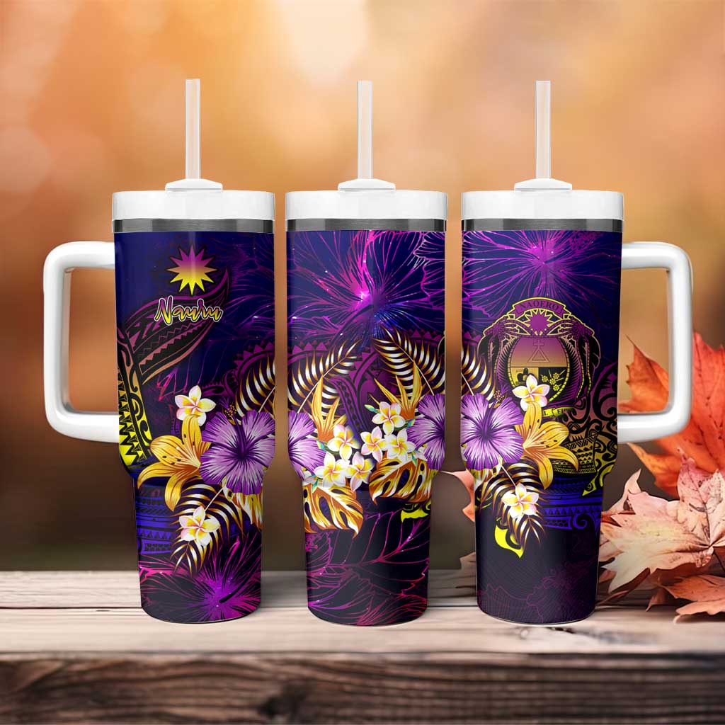 Nauru Tumbler With Handle Whale Hibiscus Polynesian