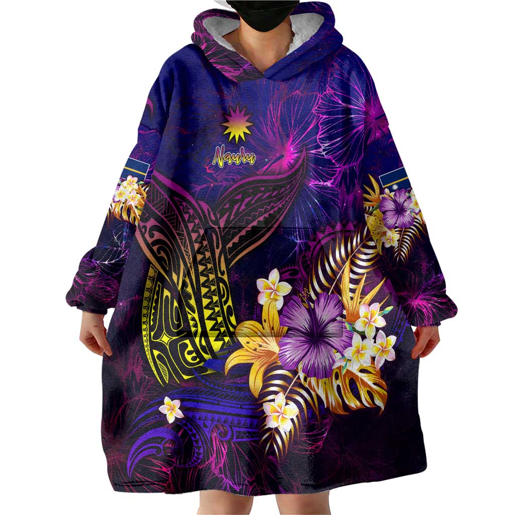 Nauru Wearable Blanket Hoodie Whale Hibiscus Polynesian