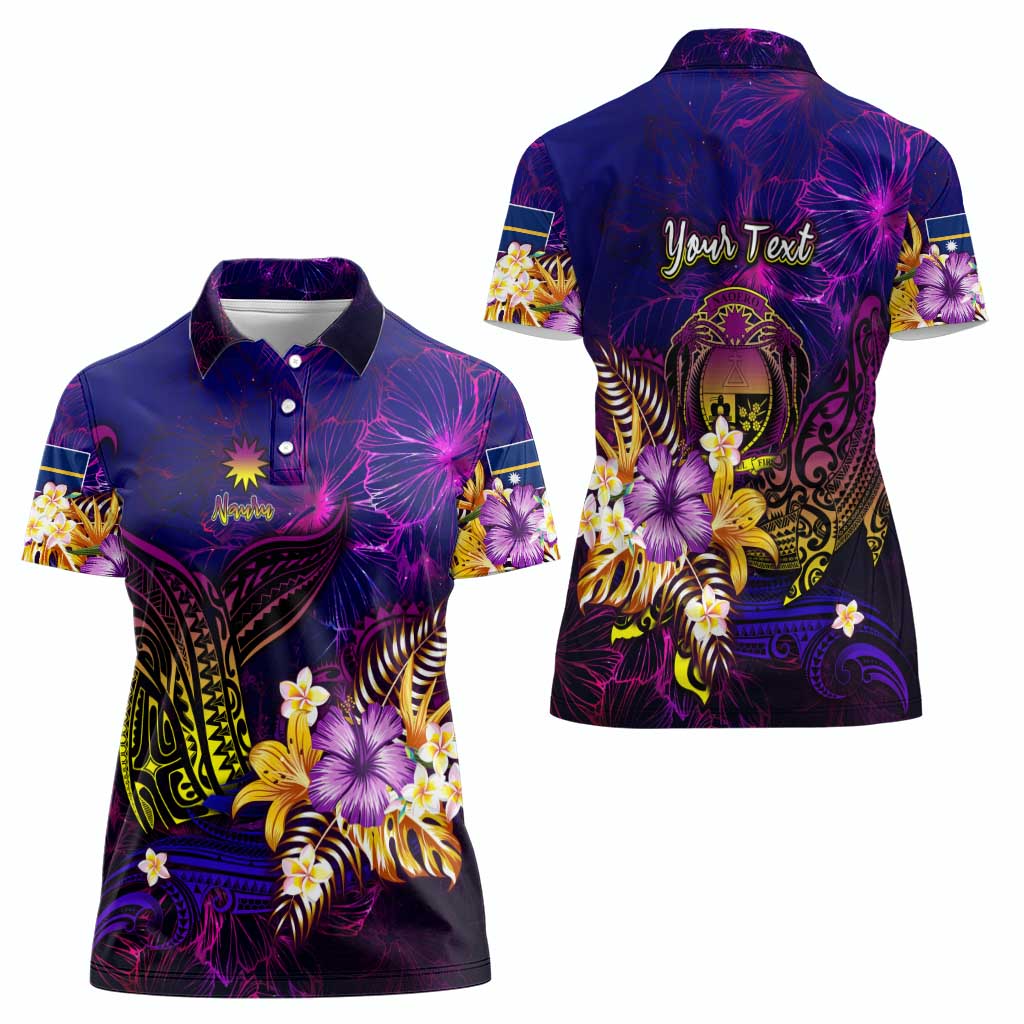 Nauru Women Polo Shirt Whale Hibiscus Polynesian