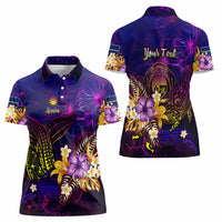 Nauru Women Polo Shirt Whale Hibiscus Polynesian