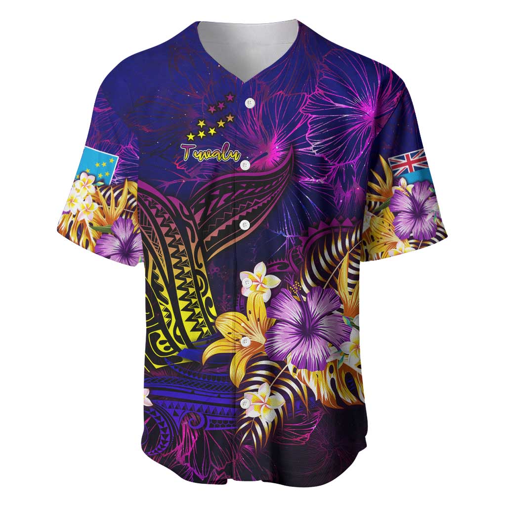 Tuvalu Baseball Jersey Whale Hibiscus Polynesian