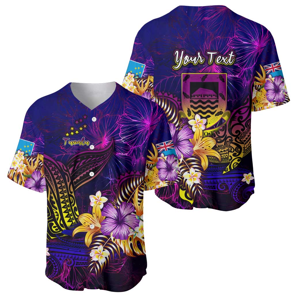 Tuvalu Baseball Jersey Whale Hibiscus Polynesian