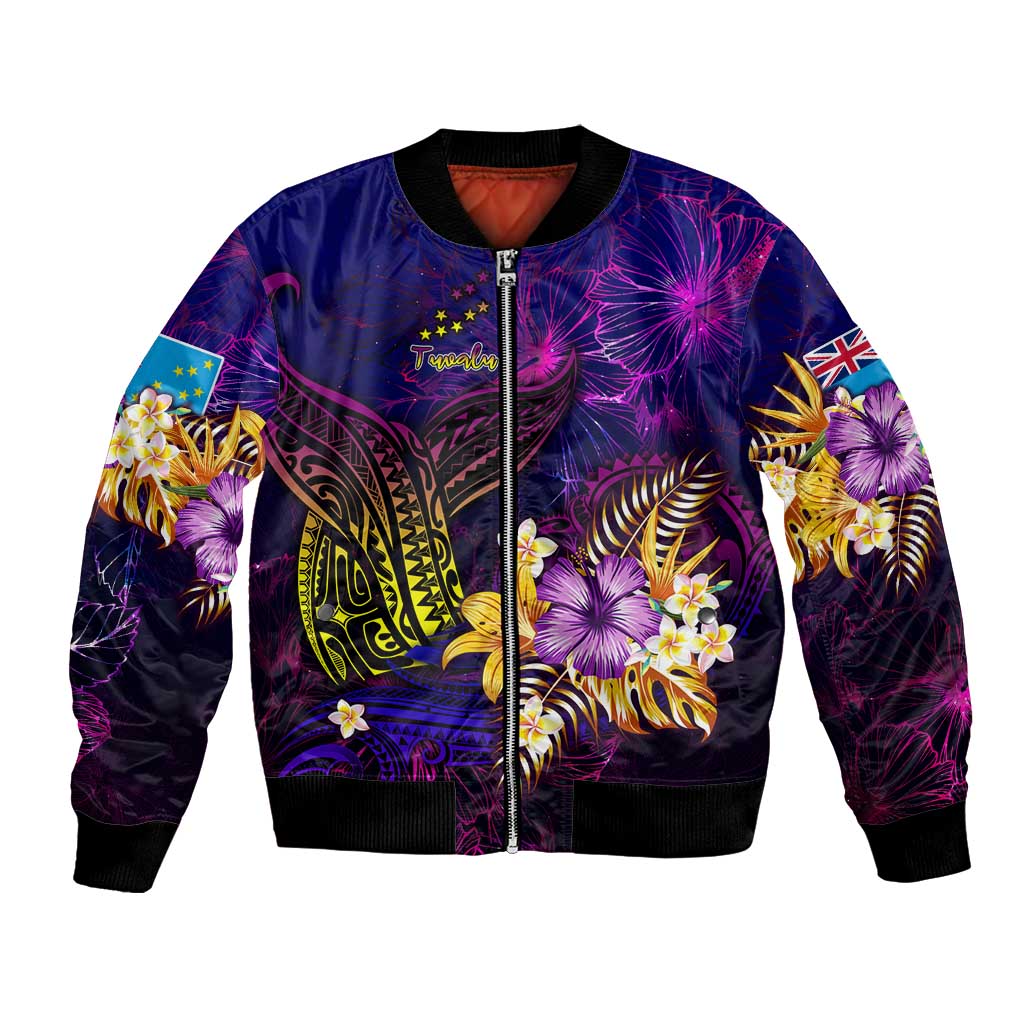 Tuvalu Bomber Jacket Whale Hibiscus Polynesian