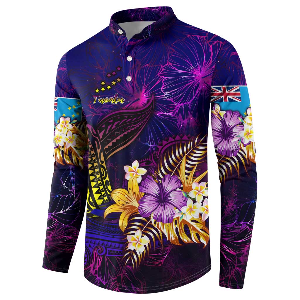 Tuvalu Button Sweatshirt Whale Hibiscus Polynesian