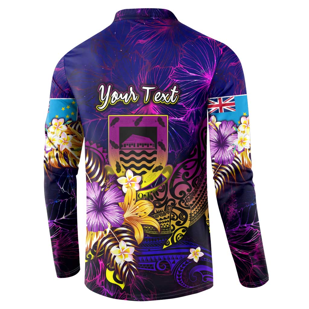 Tuvalu Button Sweatshirt Whale Hibiscus Polynesian