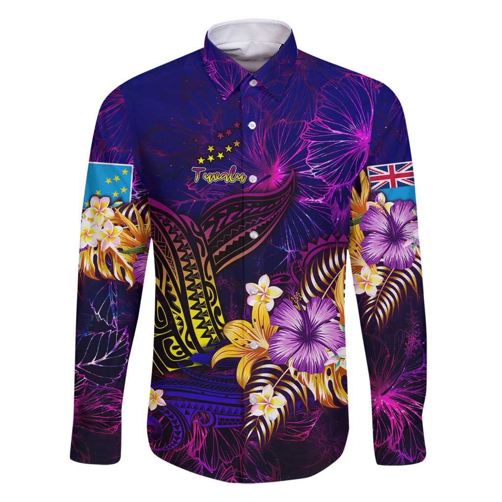 Tuvalu Family Matching Long Sleeve Bodycon Dress and Hawaiian Shirt Whale Hibiscus Polynesian